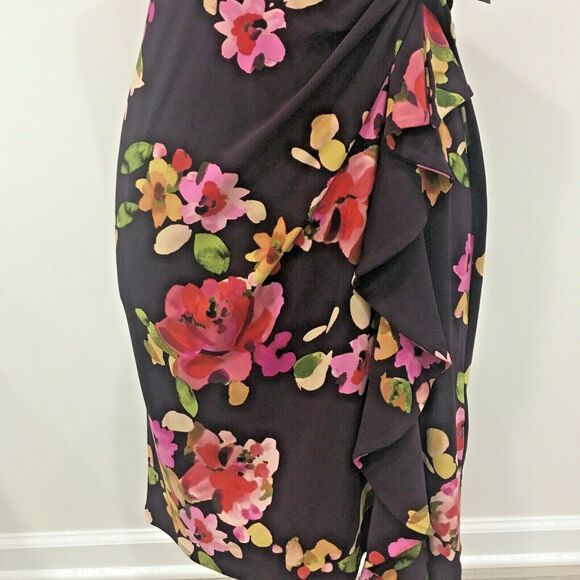 NWT Chaps faux wrap style dress Petite S purple pink floral stretch sleeveless - Picture 3 of 6